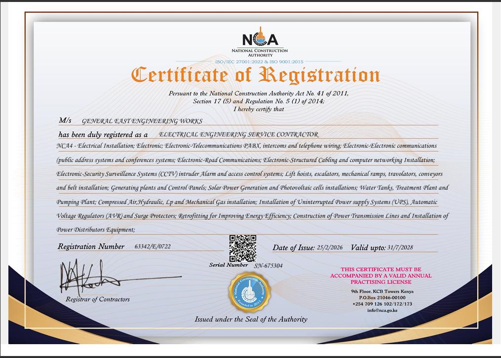 GEE electrical certificate