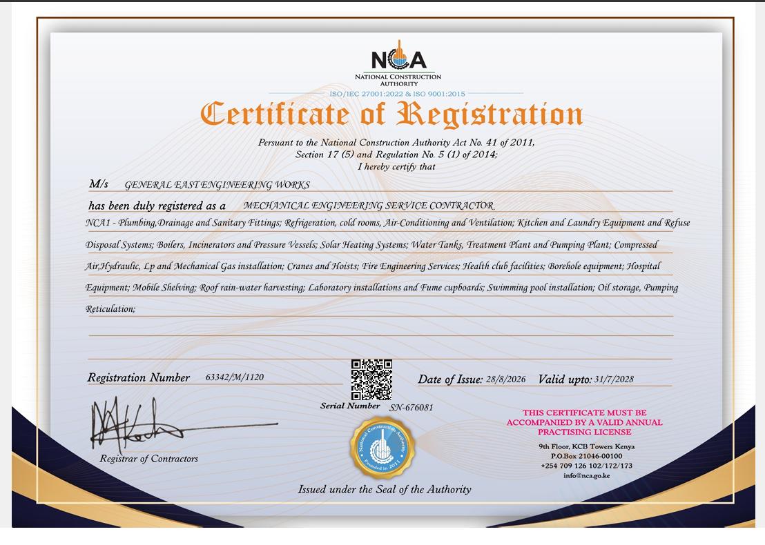 GEE mechanical certificate