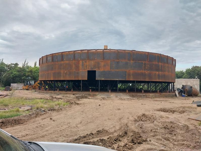 Steel storage tank under construction